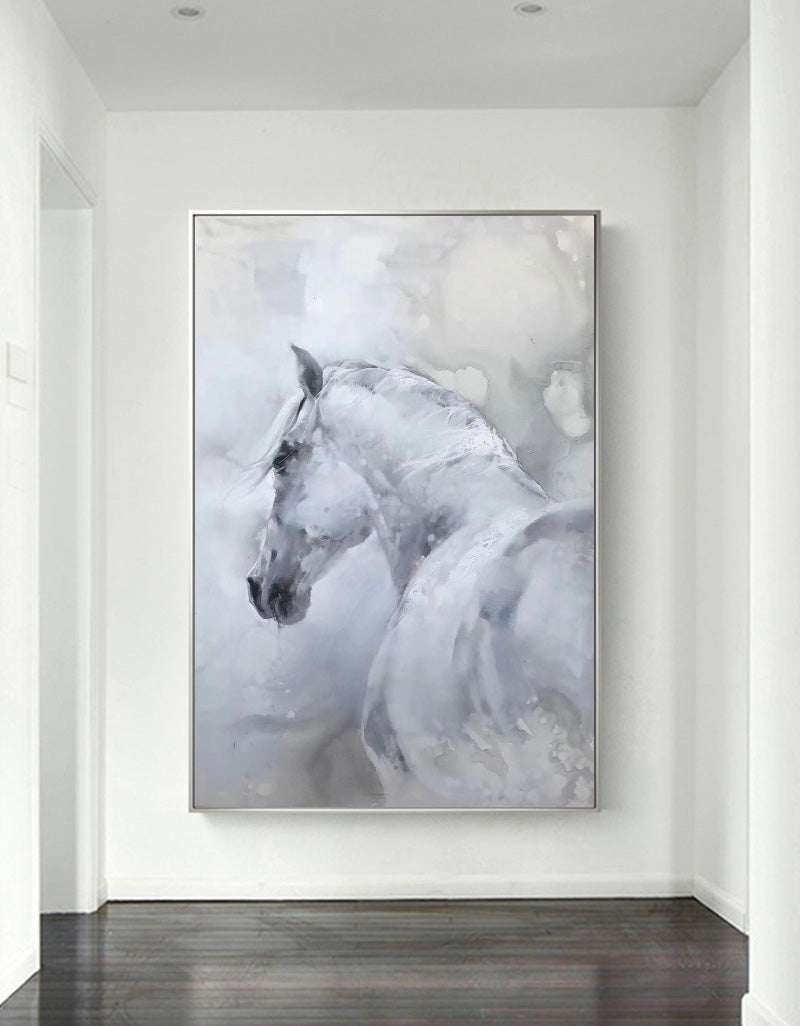 Large White Abstract Horse Painting #ANH08