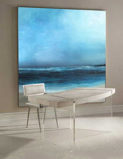 Large Original Sea Level Blue Oil Painting #ABSS07