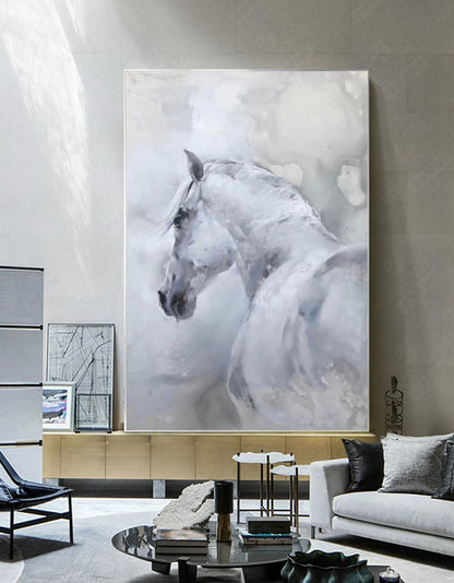 Large White Abstract Horse Painting #ANH08