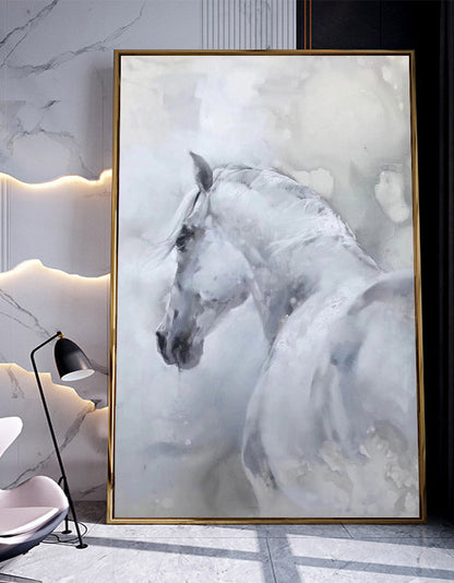 Large White Abstract Horse Painting #ANH08