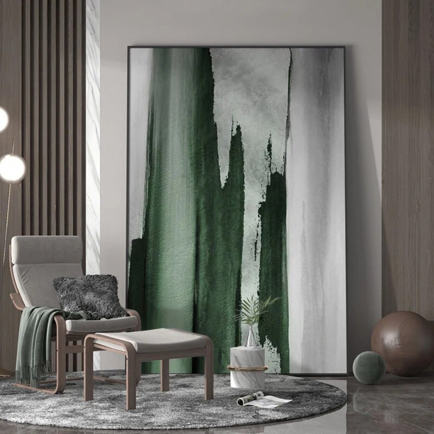 100% Handcrafted Green Minimalist Oil Painting