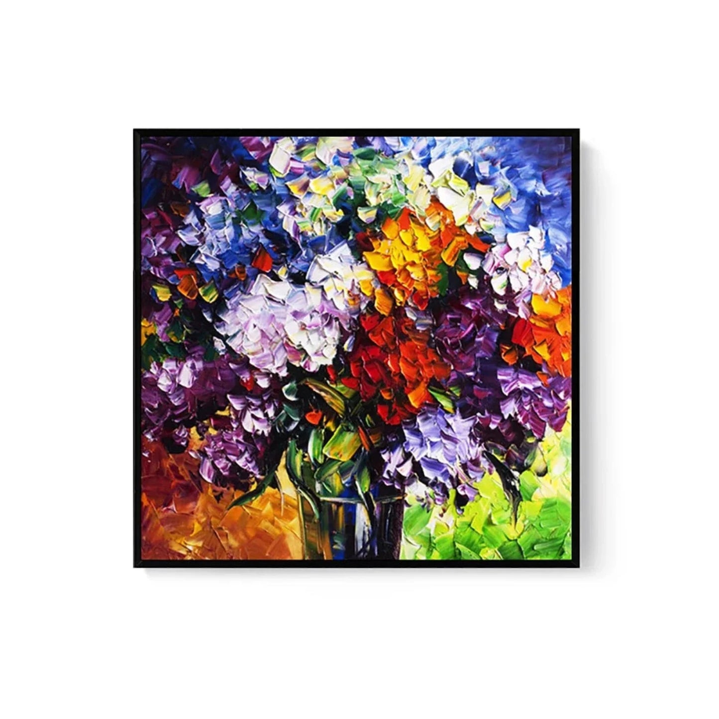 Multi-Coloured Hydrangea Bouquet Impasto Floral Wall Art