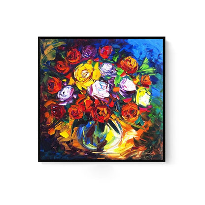 Expressive Rose Bouquet Colourful Textured Floral Painting