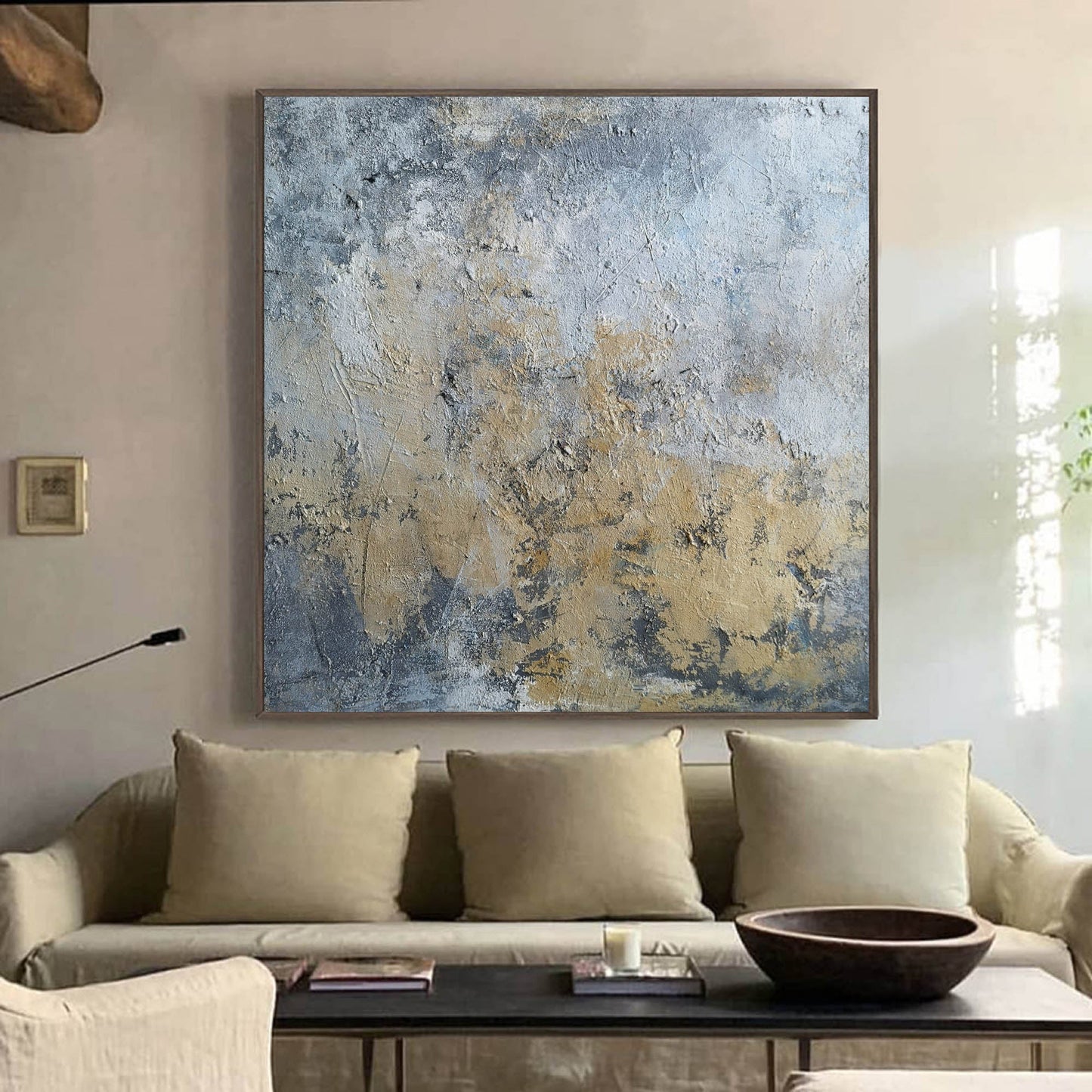 Yellow Grey Abstract Painting 40'' X 40'' #IS11