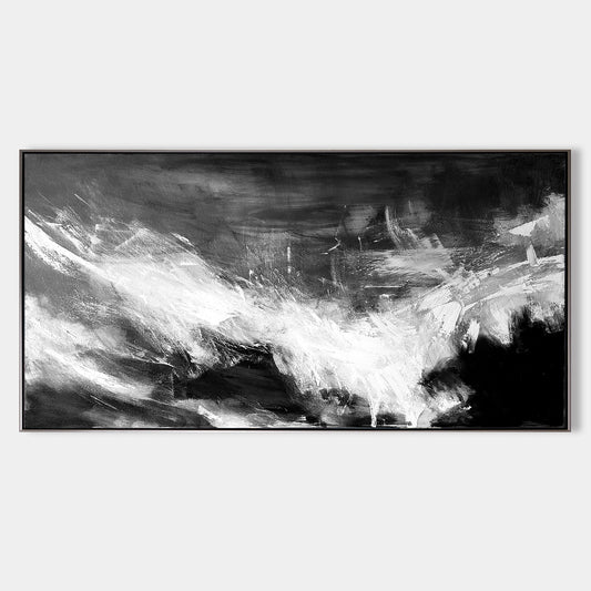 Large Black And White Abstract Painting #ABAP02