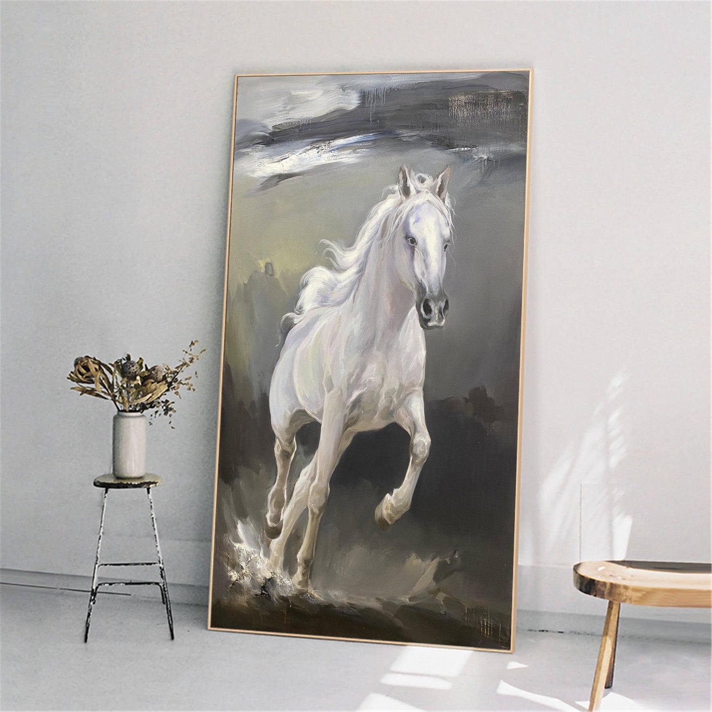 Running White Horse Painting #ANH32