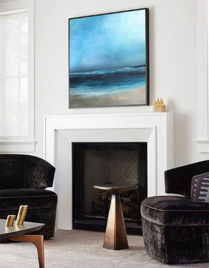 Large Original Sea Level Blue Oil Painting #ABSS07