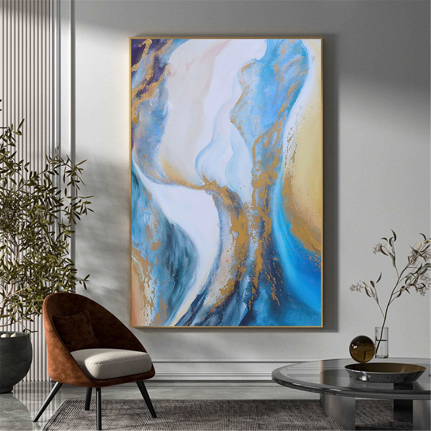 Abstract Blue And Gold Painting #ABAV158