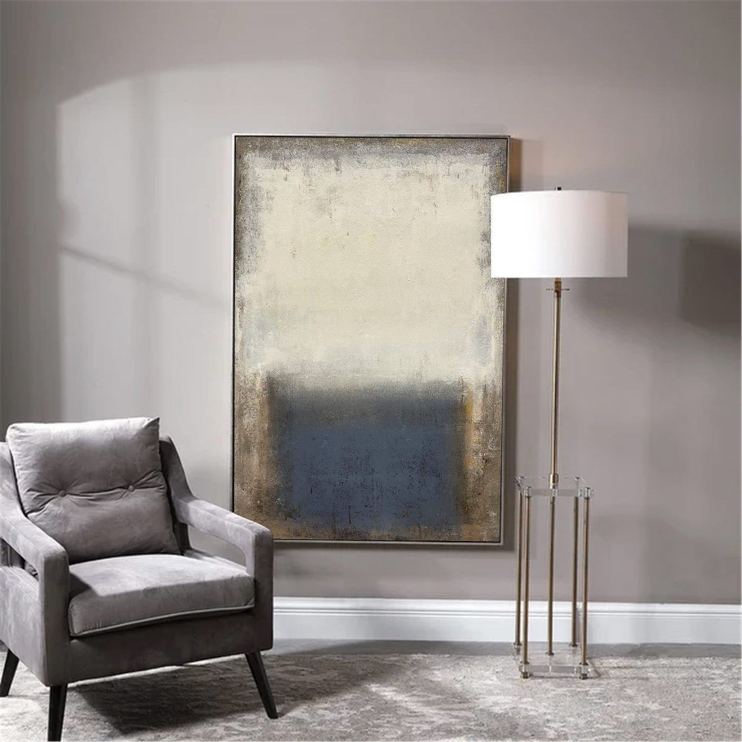 Beige And Blue Minimalist Painting #ABAV125