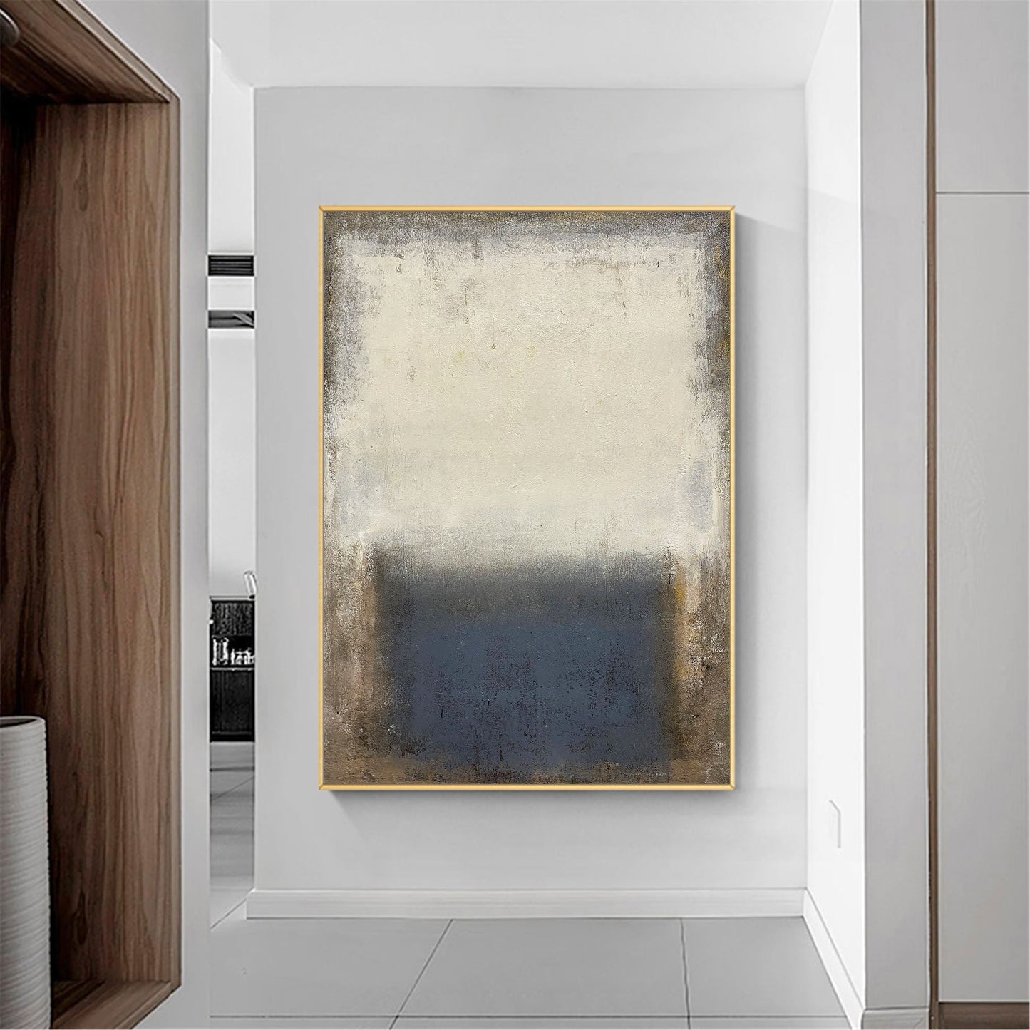 Beige And Blue Minimalist Painting #ABAV125