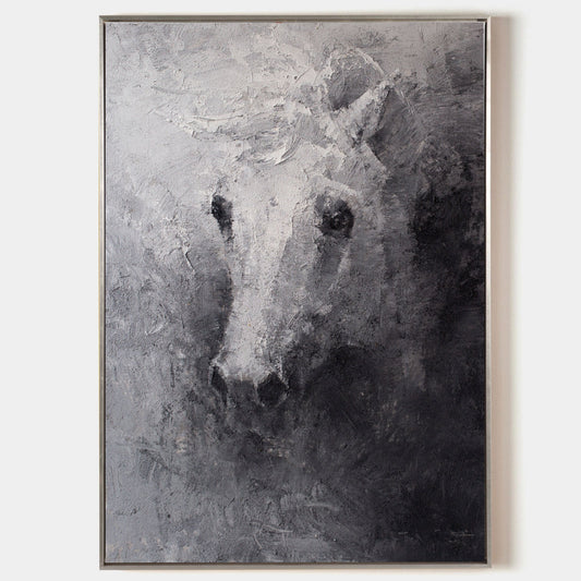 Black White Abstract Horse Painting #ANH04