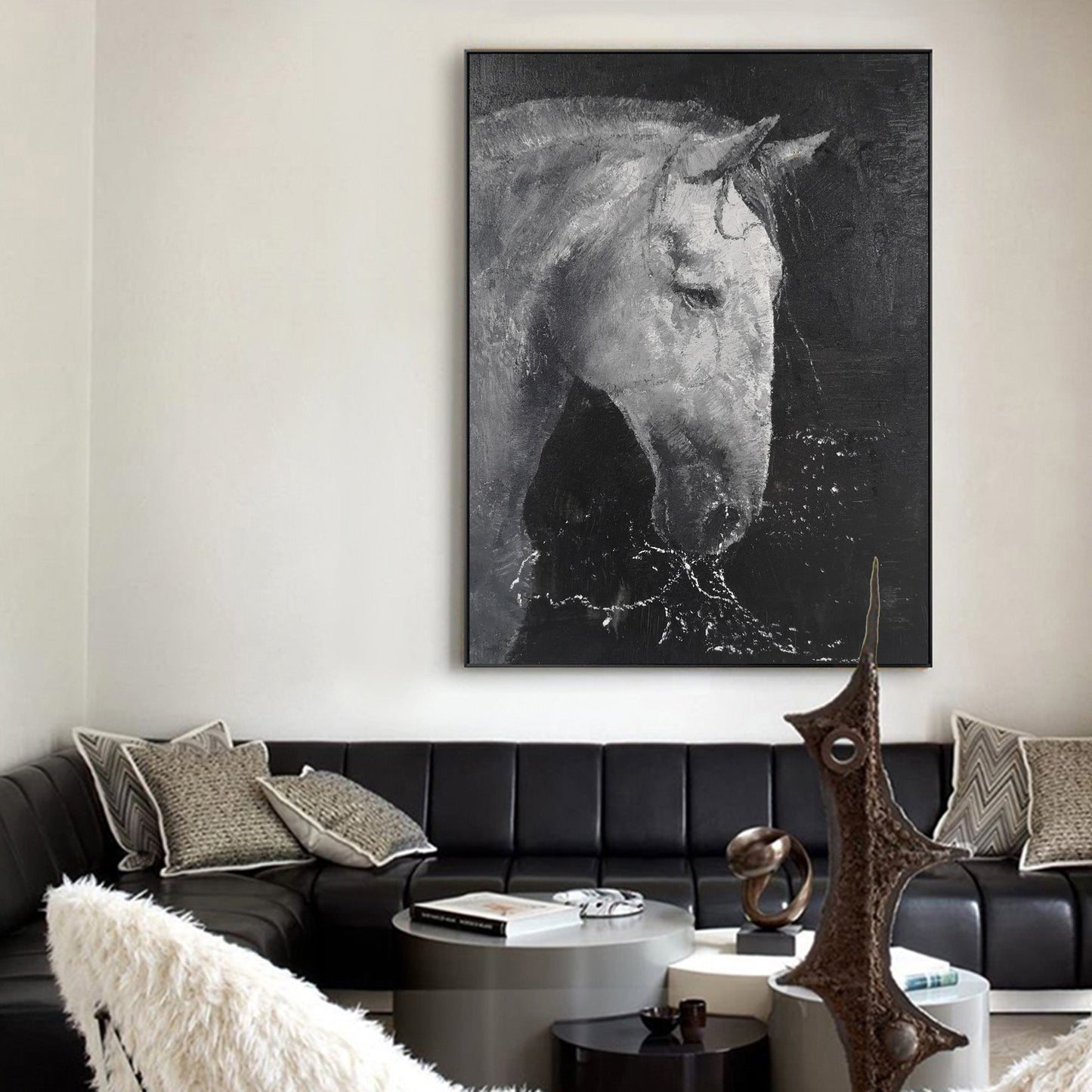 Black White Horse Abstract Painting #ANH05