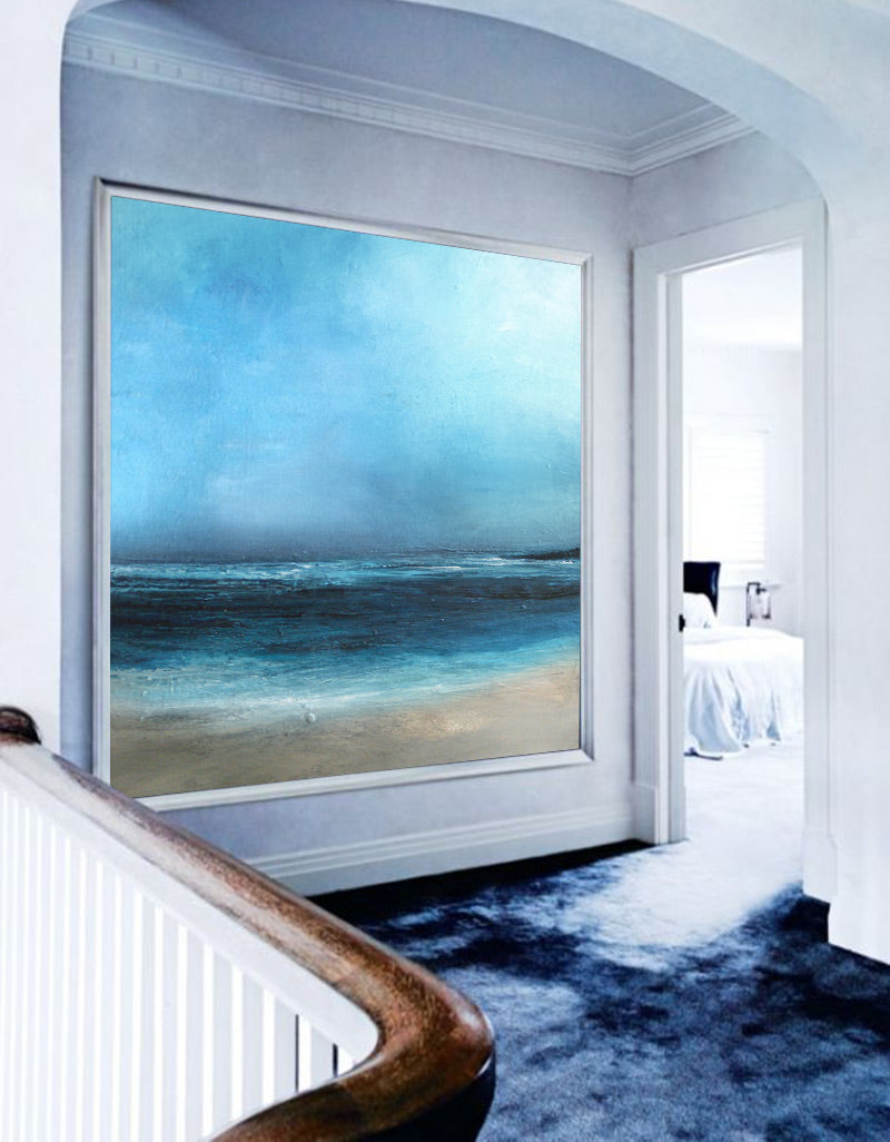 Large Original Sea Level Blue Oil Painting #ABSS07