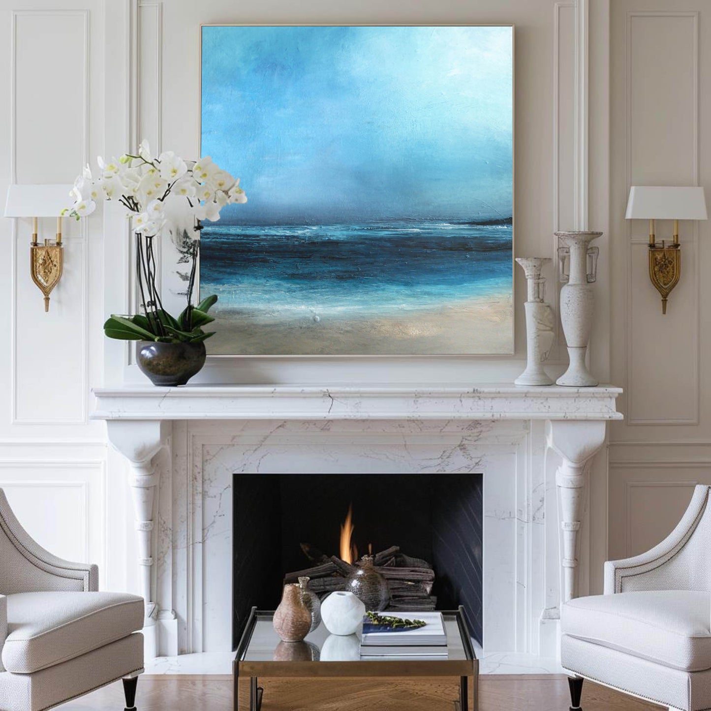 Large Original Sea Level Blue Oil Painting #ABSS07