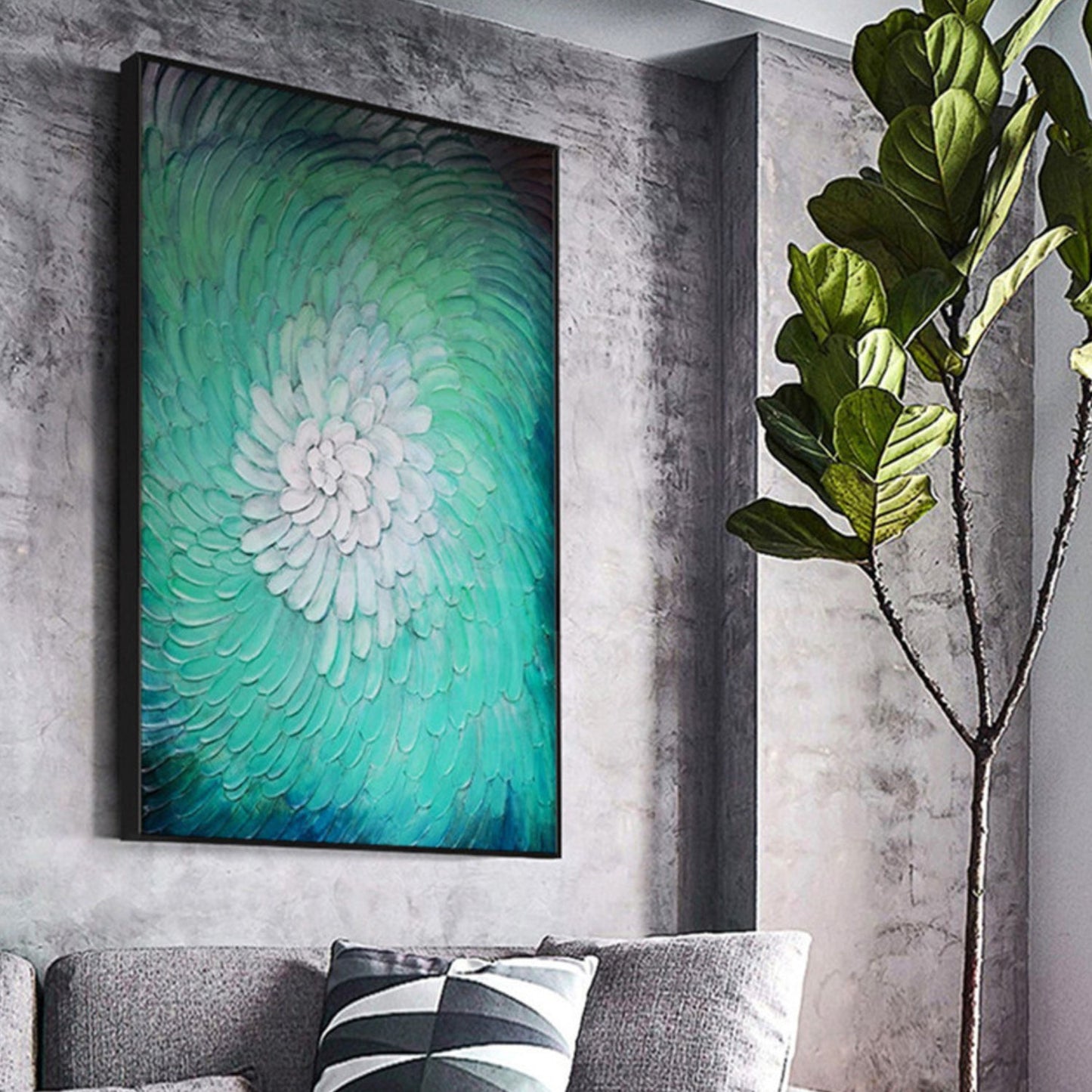 3D Textured Green Floral Petals Palette Knife Art