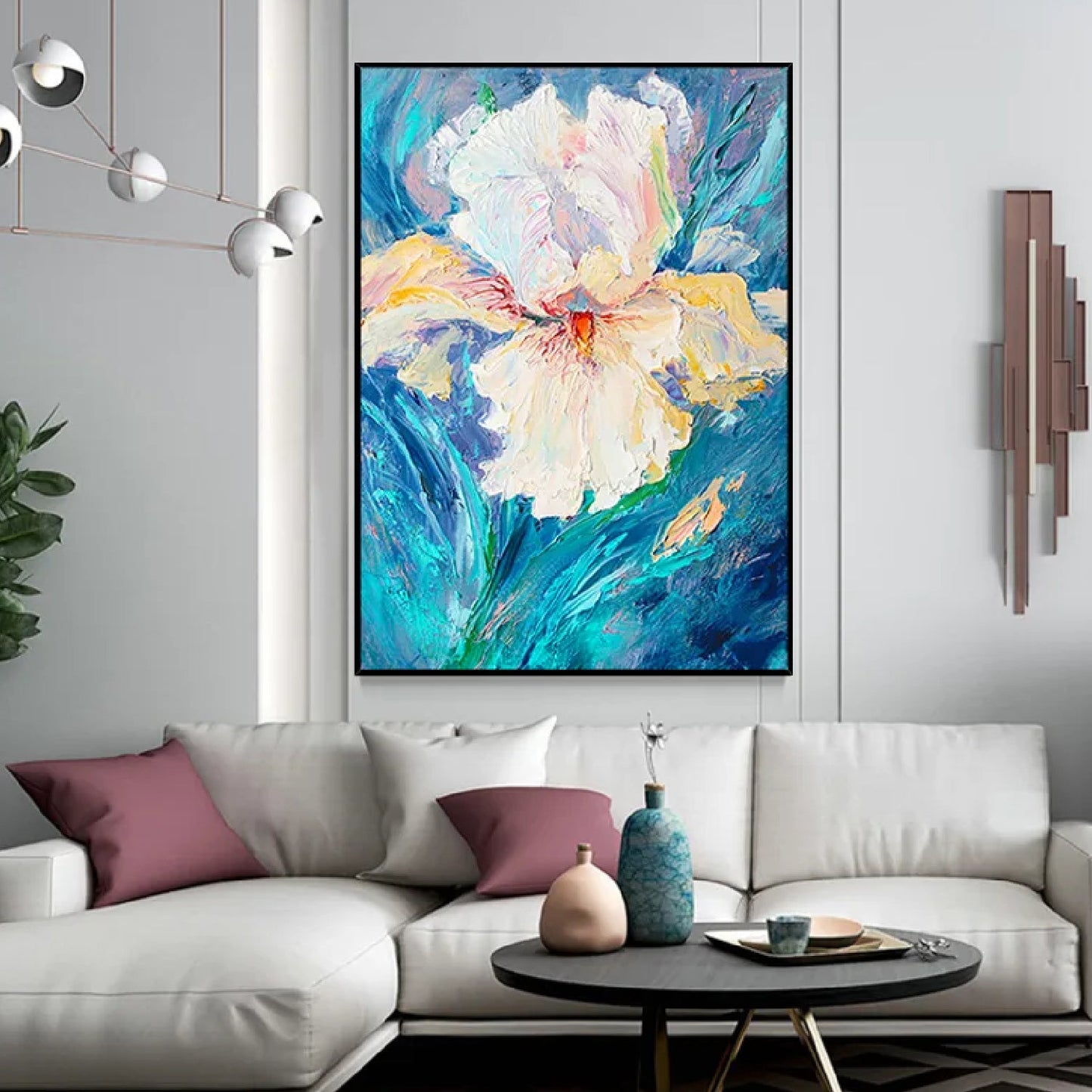 3D Textured Iris Flower Modern Wall Decor Painting