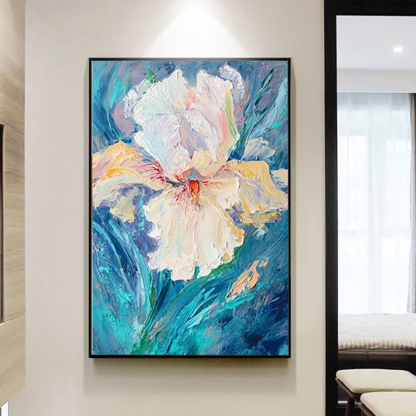 3D Textured Iris Flower Modern Wall Decor Painting