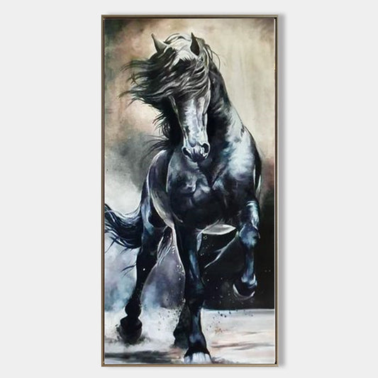 Running Black Horse Painting #ANH35