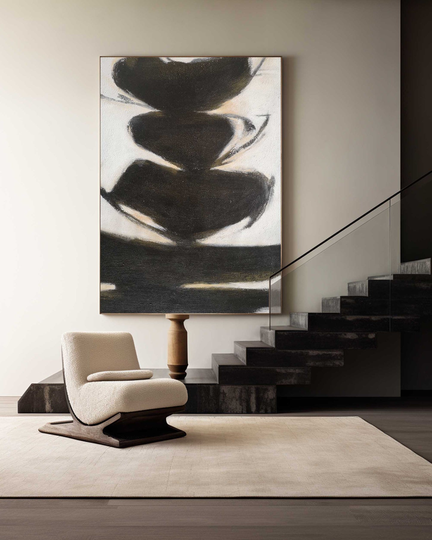 Abstract Black And White Oil Painting #ABAV180