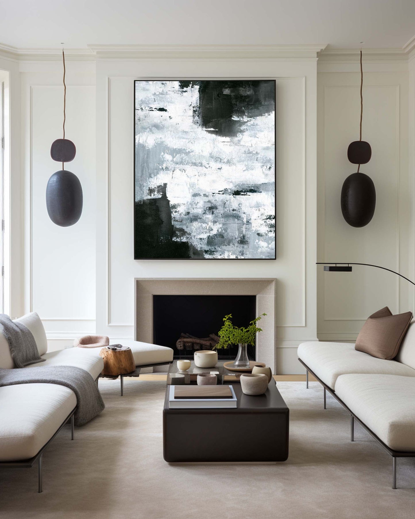 Abstract Black And White Oil Painting #ABAV09