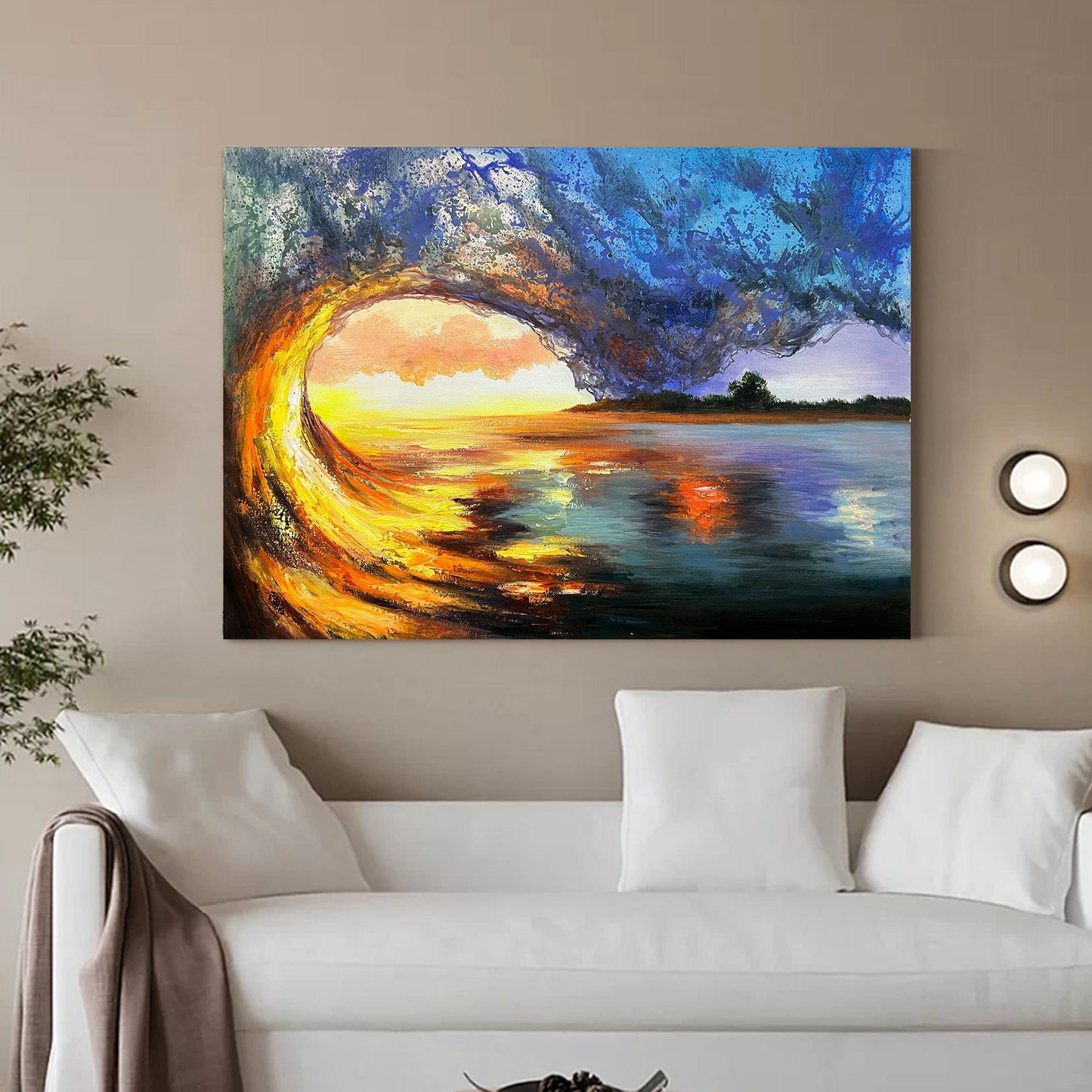 Sunset And Ocean Landscape Painting #ABSH42