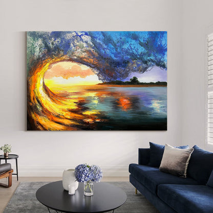 Sunset And Ocean Landscape Painting #ABSH42