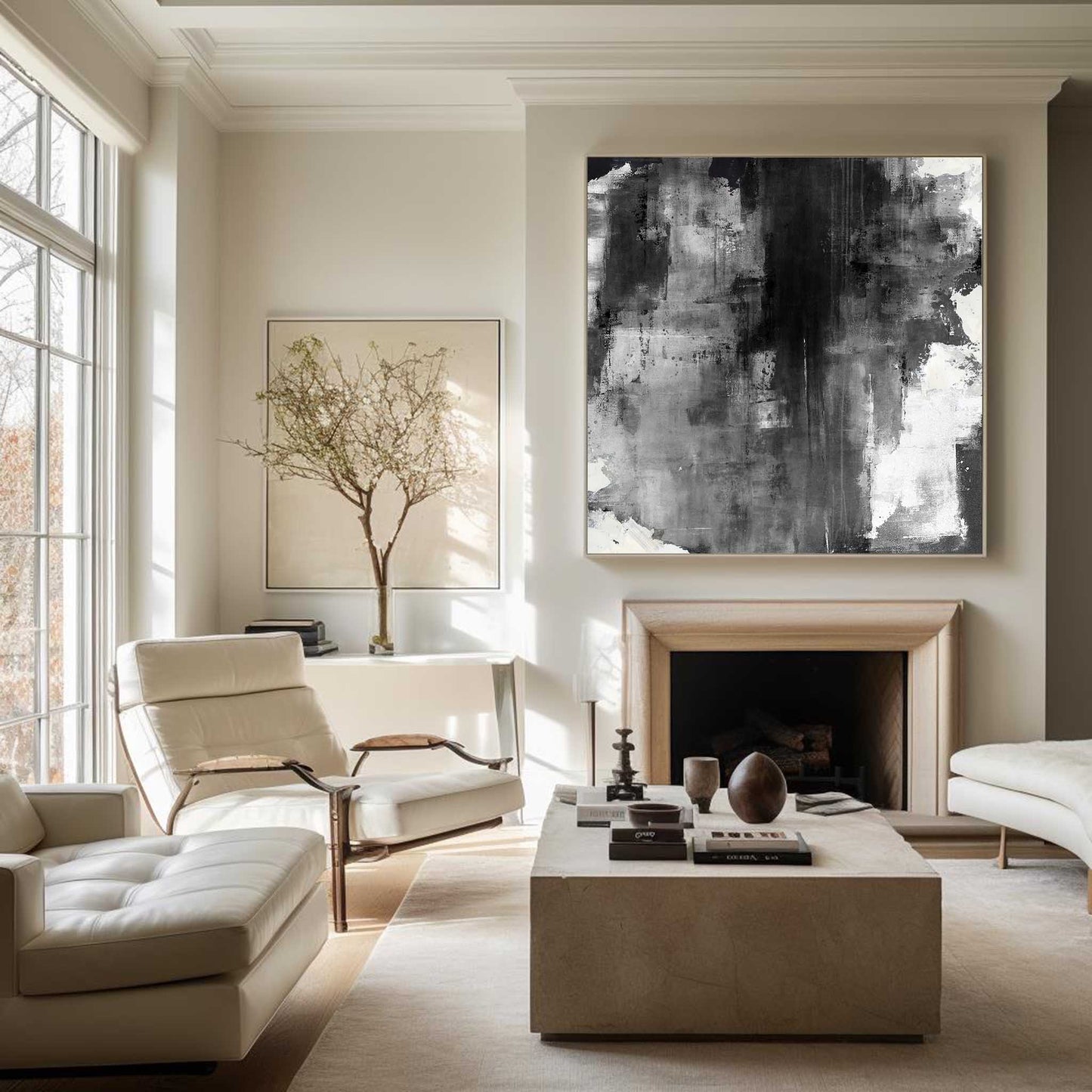 Large Black Grey White Abstract Painting #ABAS29