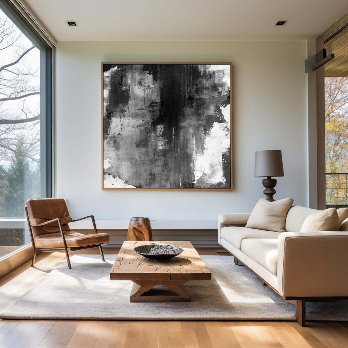 Large Black Grey White Abstract Painting #ABAS29