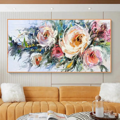 3D Textured Blooming Peony Flower Oil Painting