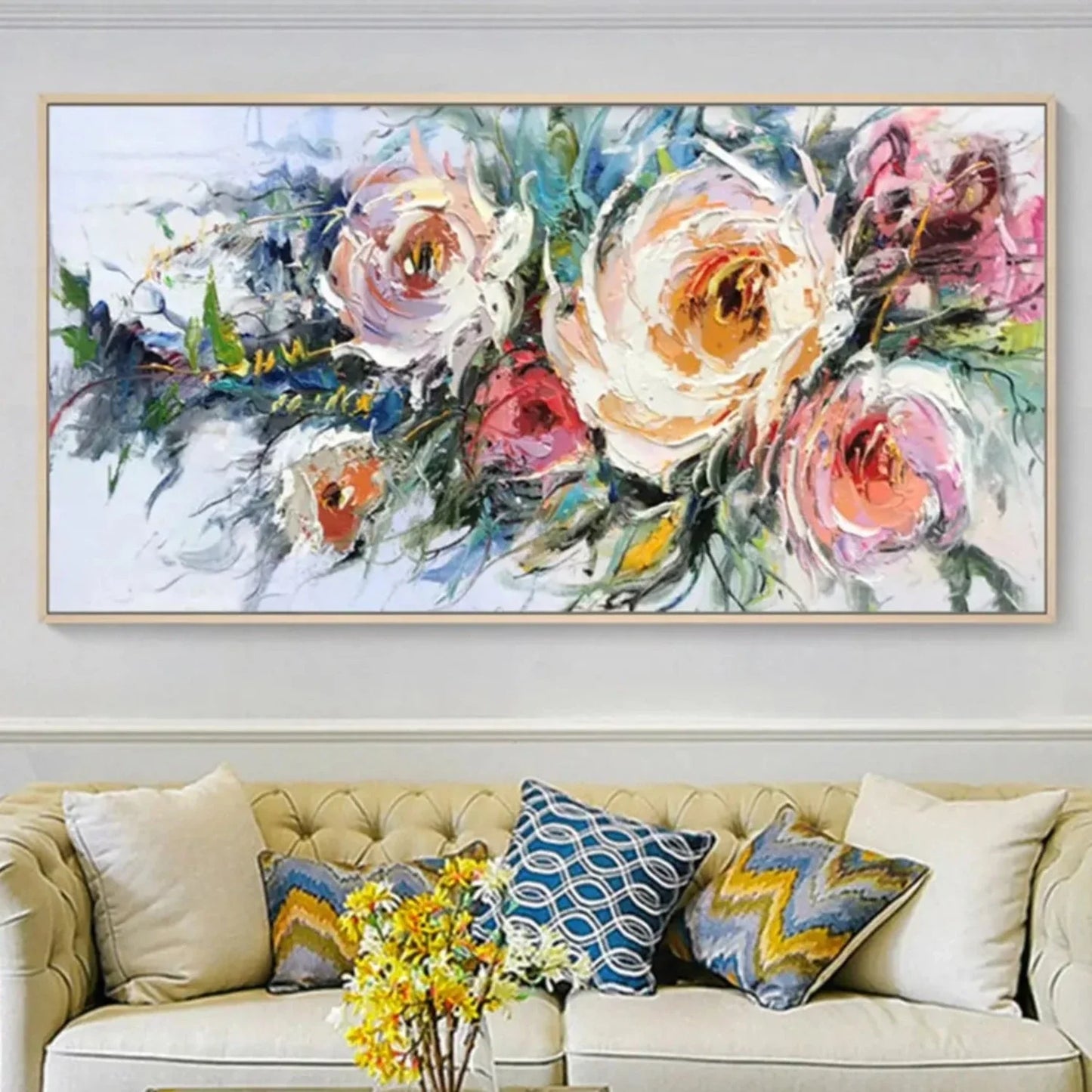 3D Textured Blooming Peony Flower Oil Painting