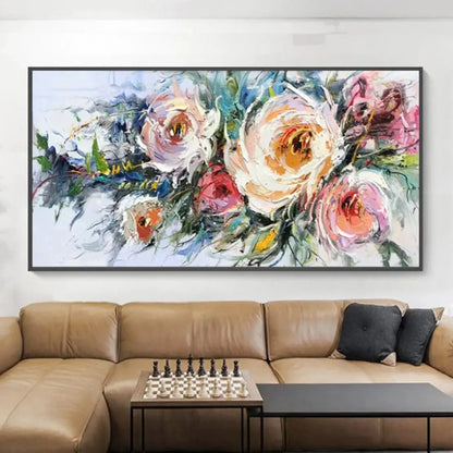 3D Textured Blooming Peony Flower Oil Painting