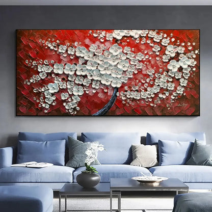 3D White Cherry Blossom Tree Palette Knife Artwork