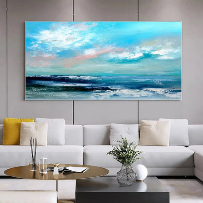 Abstract Skyline Seascape Blue Textured Wall Art