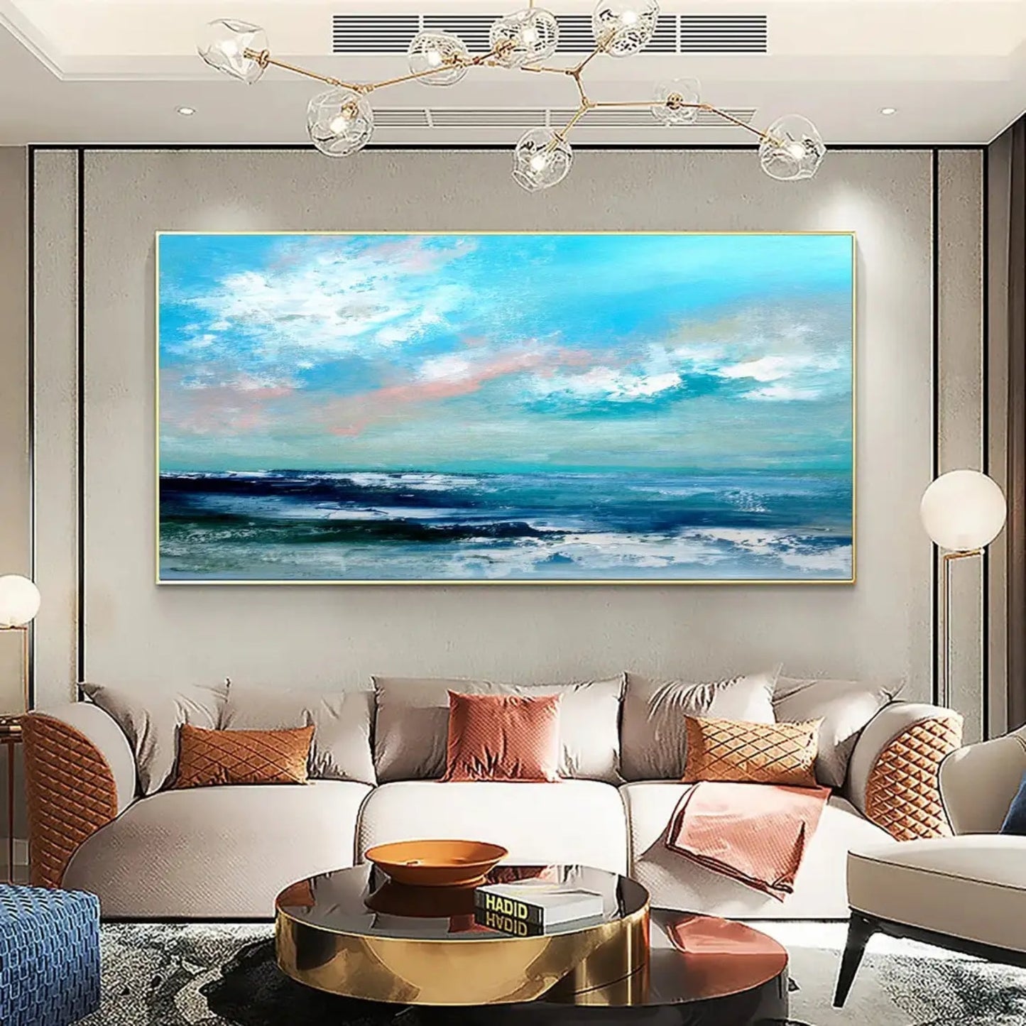 Abstract Skyline Seascape Blue Textured Wall Art