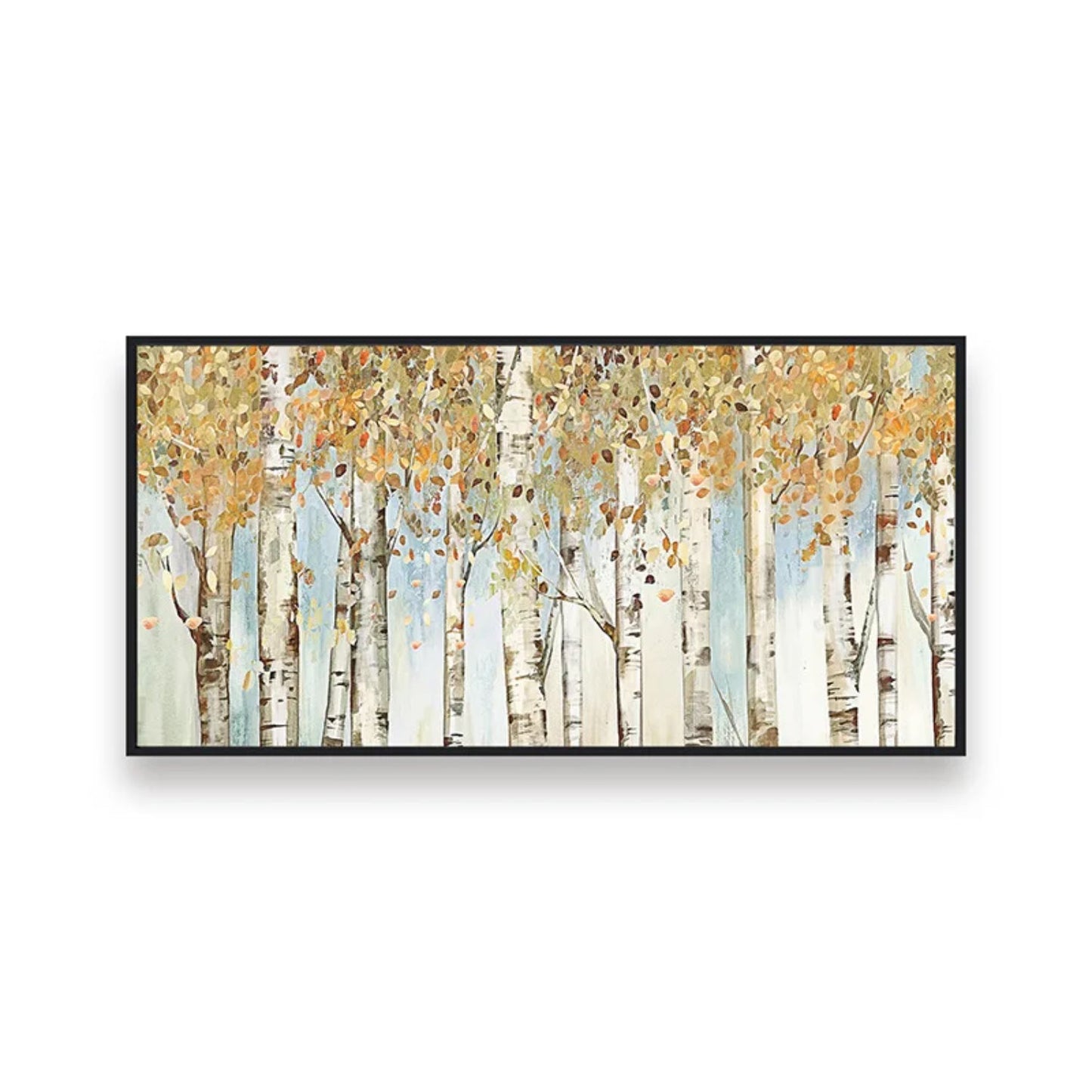 Abstract Yellow Birch Forest Textured Oil Painting