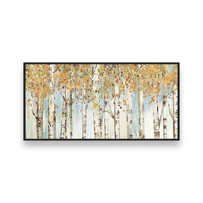 Abstract Yellow Birch Forest Textured Oil Painting