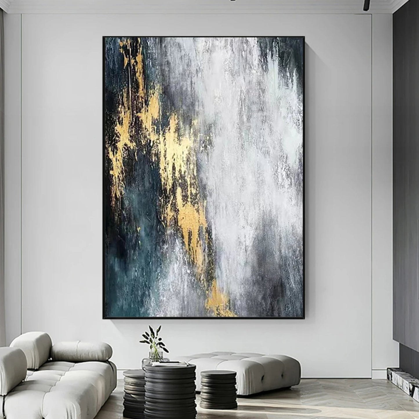 Abstract Seascape Arial View Gold Foil Textured Oil Painting