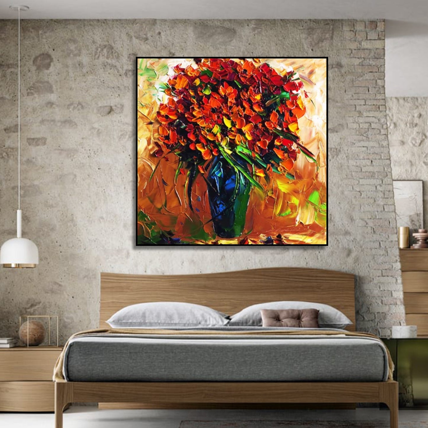 Cosy Textured Autumn Floral Impasto Oil Canvas Painting