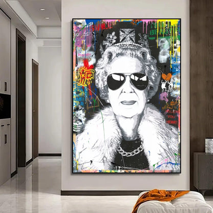 Banksy Style Queen Elizabeth Graffiti Wall Hanging Pop Art