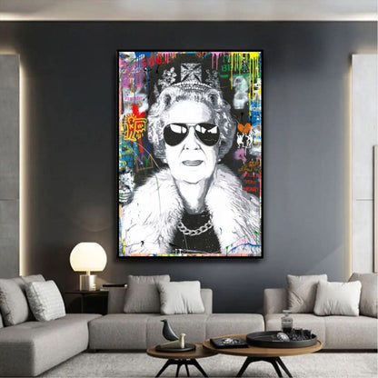 Banksy Style Queen Elizabeth Graffiti Wall Hanging Pop Art