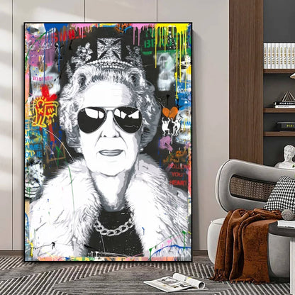 Banksy Style Queen Elizabeth Graffiti Wall Hanging Pop Art