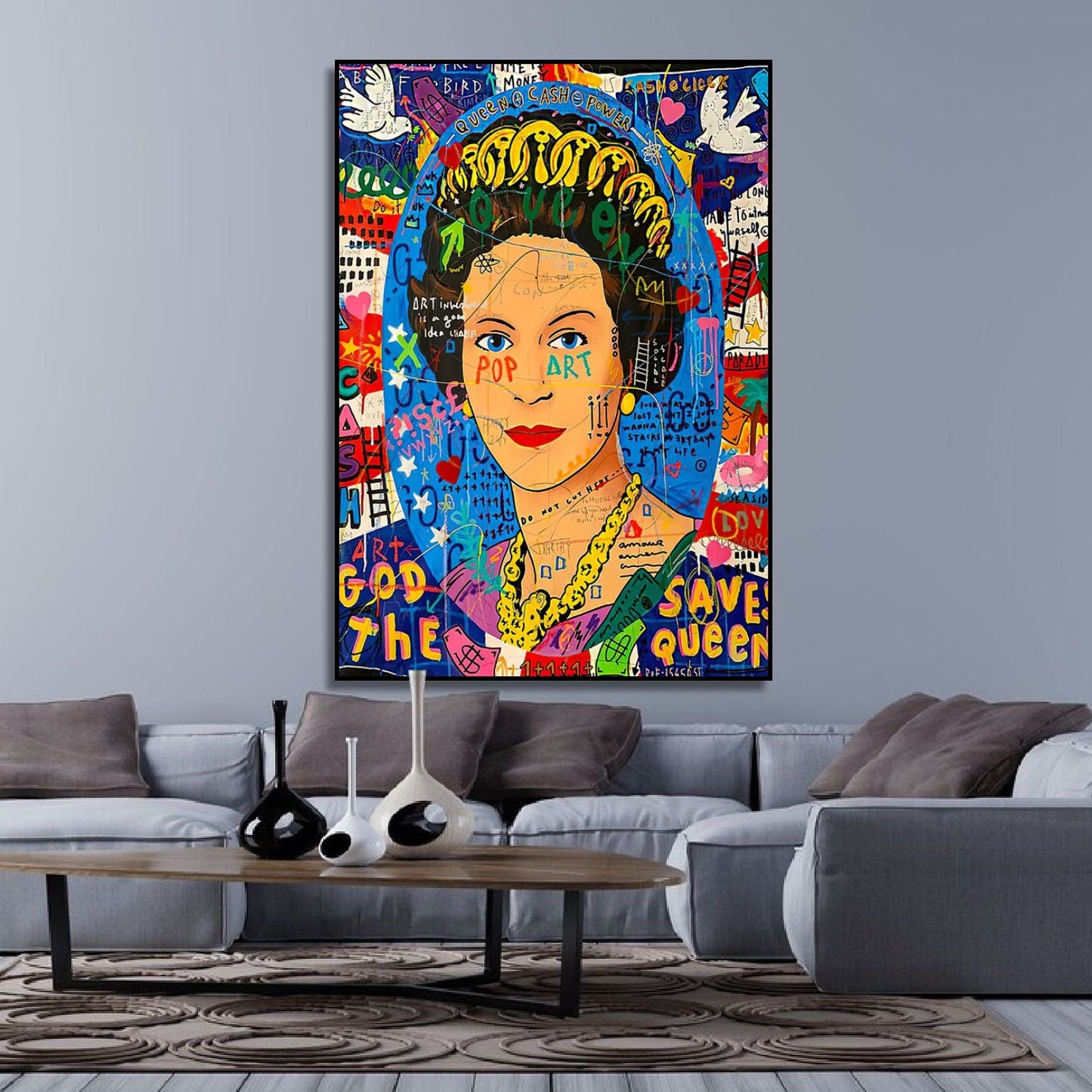 Multicolour Queen Elizabeth Banksy Style Graffiti Pop Art