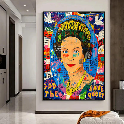 Multicolour Queen Elizabeth Banksy Style Graffiti Pop Art