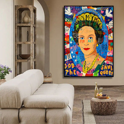 Multicolour Queen Elizabeth Banksy Style Graffiti Pop Art