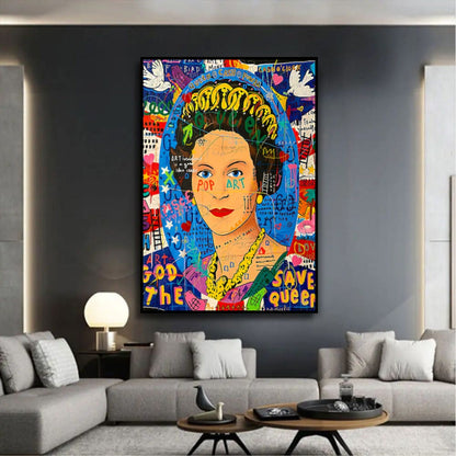 Multicolour Queen Elizabeth Banksy Style Graffiti Pop Art