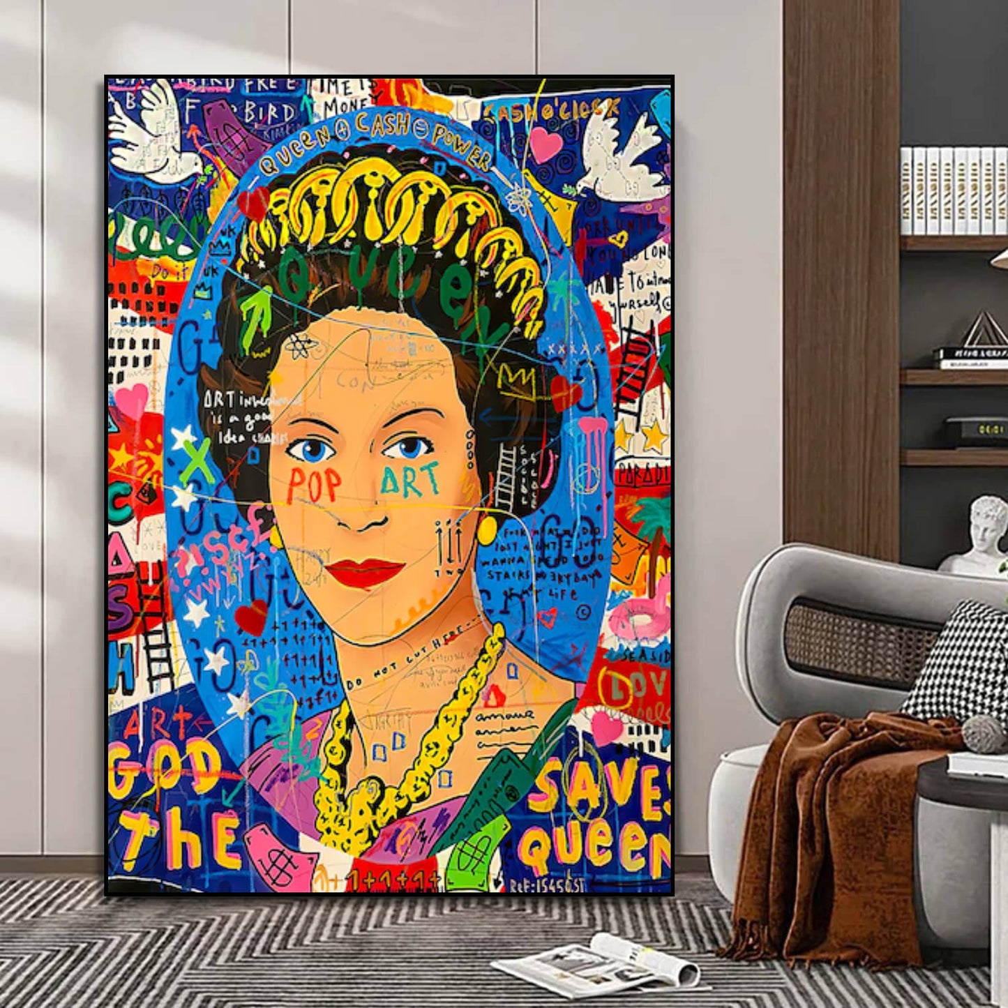 Multicolour Queen Elizabeth Banksy Style Graffiti Pop Art