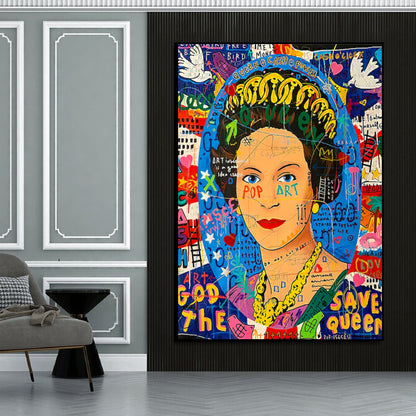 Multicolour Queen Elizabeth Banksy Style Graffiti Pop Art