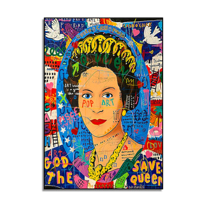 Multicolour Queen Elizabeth Banksy Style Graffiti Pop Art