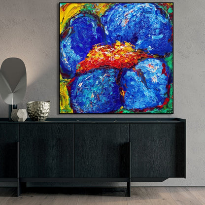 Abstract Blue Flower Heavy Textured Blossom Oil Painting