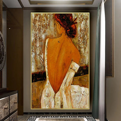 Classic Backless Bridal Girl Abstract Oil Painting